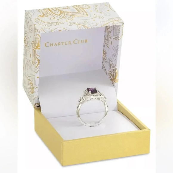 Charter Club Silver-Tone Pave & Purple Square Crystal Halo Ring 5,8,9 sizes NWT - Picture 4 of 6